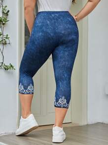 SHEIN LUNE Quần lót kích thước lớn Thực vật Giải trí - Màu xanh lam - Xem 2