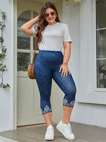 SHEIN LUNE Quần lót kích thước lớn Thực vật Giải trí - Màu xanh lam - Xem 6