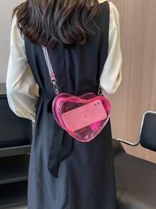 Mini Novelty Bag Heart Design Clear PVC Pink - Pink - View 4