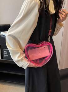 Mini Novelty Bag Heart Design Clear PVC Pink - Pink - View 5