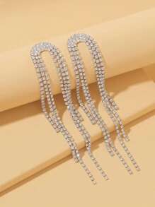 1對奢華水鑽流蘇耳墜適合女士適合派對 - 銀色 - 查看 2