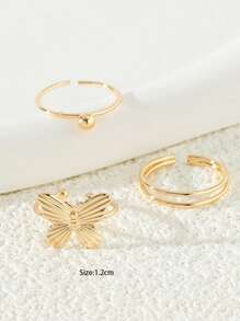 3入組簡約風金屬蝴蝶腳趾環適用於女士夏季沙灘度假首飾類 - 金黃色 - 查看 3