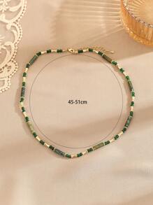 1入組波西米亞極簡串珠項鏈適合女士適用於禮品 - 綠色 - 查看 4