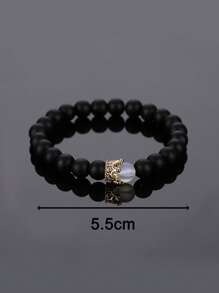 2pcs/set Fashionable Crown Decor Beaded Bracelet For Couple For Daily Decoration - Black and White - View 3