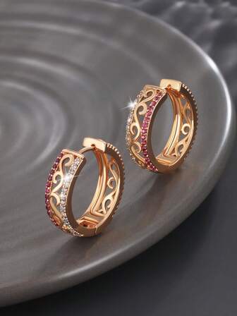 1對鍍精美有圖案日常穿著女士圓耳環