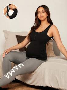 SHEIN Maternity Nursing Button Front Tank Top - Black - View 1
