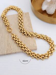 1 chiếc dây chuyền thép không gỉ kiểu dáng Hip-Hop Châu Âu và Mỹ, thiết kế cá tính, phóng khoáng, có khóa cài dạng vòng. - Vàng - Xem 4