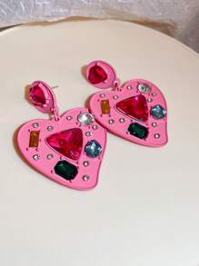 Bông tai hình trái tim trang trí bằng đá rhinestone - Nhiều màu - Xem 3