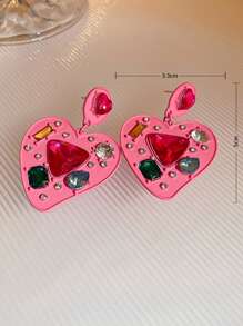 Bông tai hình trái tim trang trí bằng đá rhinestone - Nhiều màu - Xem 4