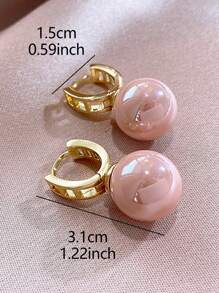 1對時尚粉色釘珠水鑽裝飾圓耳環適合女士適合派對