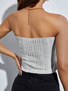 SHEIN PETITE Solid Ribbed Knit Tube Top - Light Grey - View 2