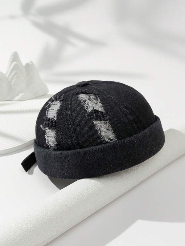 1pc Men Solid Color Distressed Water Washed Adjustable Vintage Landlord Hat, Suitable For Daily Streetwear