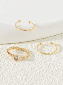 3入組/套精美方晶鋯石裝飾開口腳趾戒指適合女士日常裝飾 - 銀色 - 查看 2