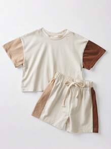 Bebé de color combinado Camiseta & con cordón delantero Shorts - Albaricoque - Ver 1