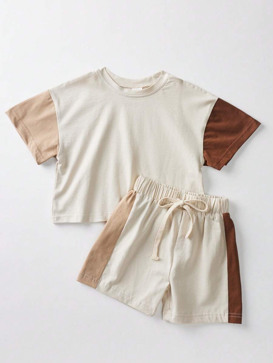 Bebé de color combinado Camiseta & con cordón delantero Shorts - Albaricoque - Ver 1