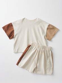 Bebé de color combinado Camiseta & con cordón delantero Shorts - Albaricoque - Ver 2