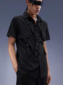 ROMWE Cyber Luvr 1pc Guys Solid Release Buckle Fashion Harness Belt - Black - View 3