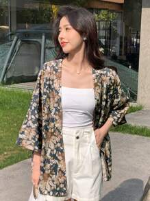 DAZY Allover Floral Print Batwing Sleeve Open Front Blouse - Multicolor - View 4