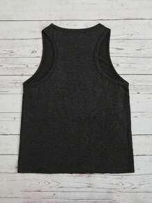 SHEIN VCAY 熱帶印花和字母圖案背心上衣 - 黑色 - 查看 2