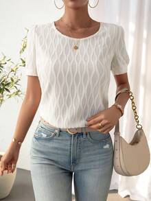 SHEIN Essnce Solid Puff Sleeve Blouse - Apricot - View 4