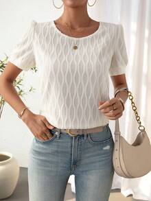 SHEIN Essnce Solid Puff Sleeve Blouse - Apricot - View 5