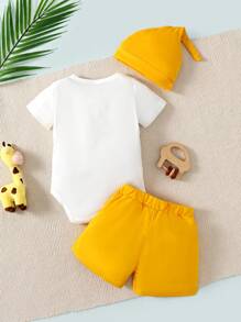 Baby Boy Cartoon Graphic Bodysuit & Shorts & Hat