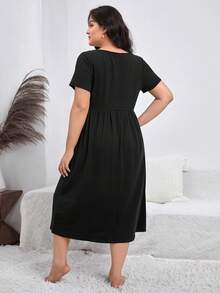 Plus Contrast Lace Night Dress - Black - View 2