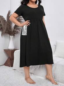 Plus Contrast Lace Night Dress - Black - View 5