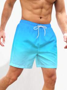Manfinity Swimmode Hombres Shorts de natación de ombré de cintura con cordón - Azul - Ver 4