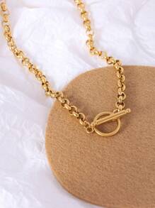 1入組時尚OT搭扣設計鏈條樣式項鍊適合女士日常裝飾 - 金黃色 - 查看 2