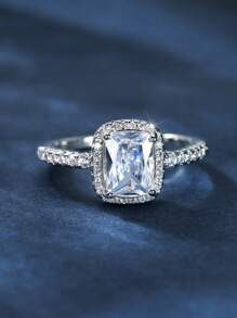 1入組魅力四射方晶鋯石裝飾戒指適合女士日常裝飾 - 銀色 - 查看 3