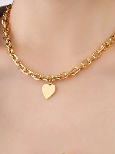 1入組時尚不銹鋼心形墜飾項鍊適合女士日常裝飾