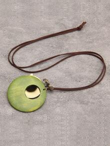 1pc Vintage Zinc Alloy Faux Pearl Decor Hat & Round Pendant Necklace For Women For Daily Decoration - Green - View 2