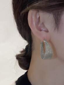 1對時尚多層圓耳環適合女士日常裝飾 - 銀色 - 查看 2