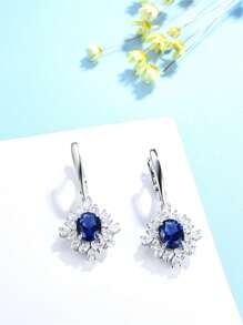 1對魅力四射方晶鋯石銀耳墜適合女士日常裝飾 - 藍色 - 查看 1