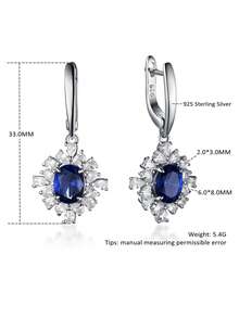 1對魅力四射方晶鋯石銀耳墜適合女士日常裝飾 - 藍色 - 查看 4