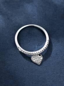 Vanel 1 chiếc nhẫn trái tim đính đá Cubic Zirconia quyến rũ dành cho phụ nữ làm quà tặng ngày lễ tình nhân - Bạc - Xem 5