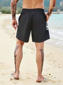 Manfinity Swimmode Men Dragon Print Drawstring Waist Swim Trunks - Black - View 2