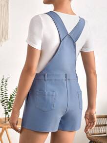 SHEIN Maternity Patched Pocket Overall Romper Without Tee - Dusty Blue - View 2