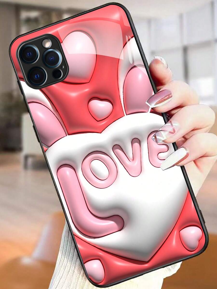 Vỏ điện thoại bằng kính họa tiết chữ cái - Đỏ - Xem 1