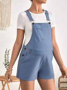 SHEIN Maternity Patched Pocket Overall Romper Without Tee - Dusty Blue - View 5