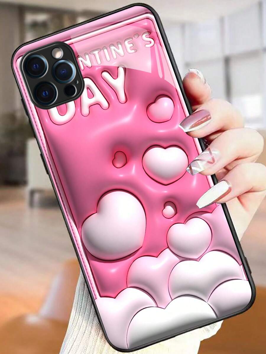 1 funda para teléfono con patrón de corazón de amor rosa y blanco, anticaída, resistente a los arañazos, borde suave de Tpu, absorción de impactos, carcasa dura ultrafina, compatible con iphone / Samsung / Xiaomi / Redmi / Oppo / Oneplus, con protección completa de la lente de la cámara - Rosa - Ver 1