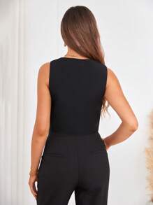 SHEIN Privé Áo khoác  âu phục nữ Bất đối xứng Nút phía trước màu trơn Giải trí - màu đen - Xem 2