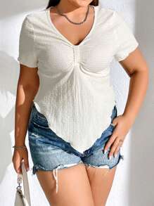 SHEIN Essnce Plus Solid Ruched Asymmetrical Hem Tee