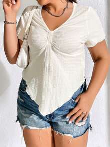 SHEIN Essnce Plus Solid Ruched Asymmetrical Hem Tee