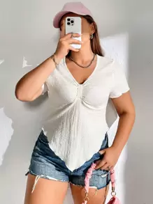 SHEIN Essnce Plus Solid Ruched Asymmetrical Hem Tee