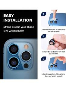 [1 pacote] Filme de lente de câmera azul com anel de metal 3D, adesivo de lente, tampa de lente e anel protetor de lente compatível com IPhone 15 14 13 12 11 Pro Max IPhone 15 14 Plus 13Mini 12 Mini IPhone 15 14 13 12 11 Pro APPLE Series - Azul - Ver 2