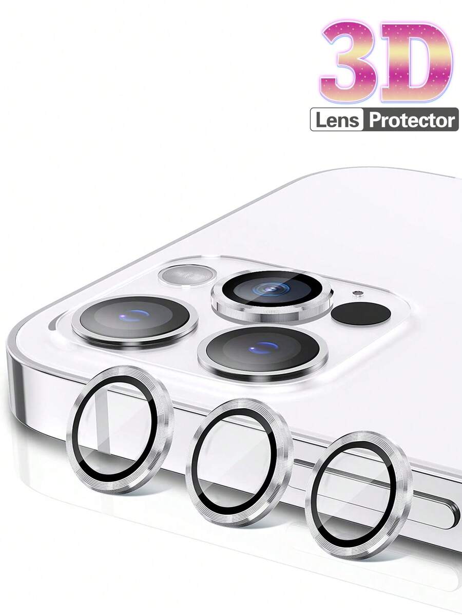 3D Metal Ring IPhone Camera Lens Protector Cover Tempered Glass Camera Protection-Silver - Silver - View 1