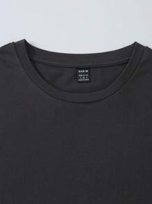 SHEIN EZwear Bear & Slogan Graphic Drop Shoulder Oversized Tee - Dark Grey - View 4