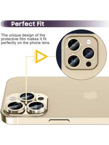 與 iPhone 相容相機鏡頭保護套，抗刮花高清鋼化玻璃金屬單環相機鏡頭蓋-金色 - 金色 - 查看 3